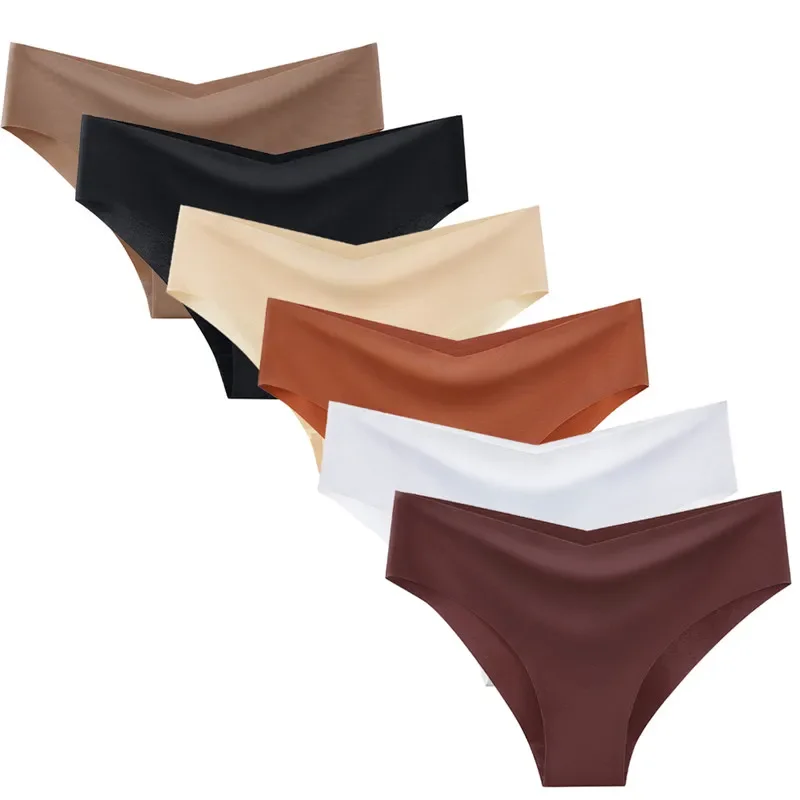 

6pcs Seamless Women Sexy Ice Silk Briefs Panties Underwear Female Solid Color Low Waist Underwear Breathable Butt Lifter Briefs