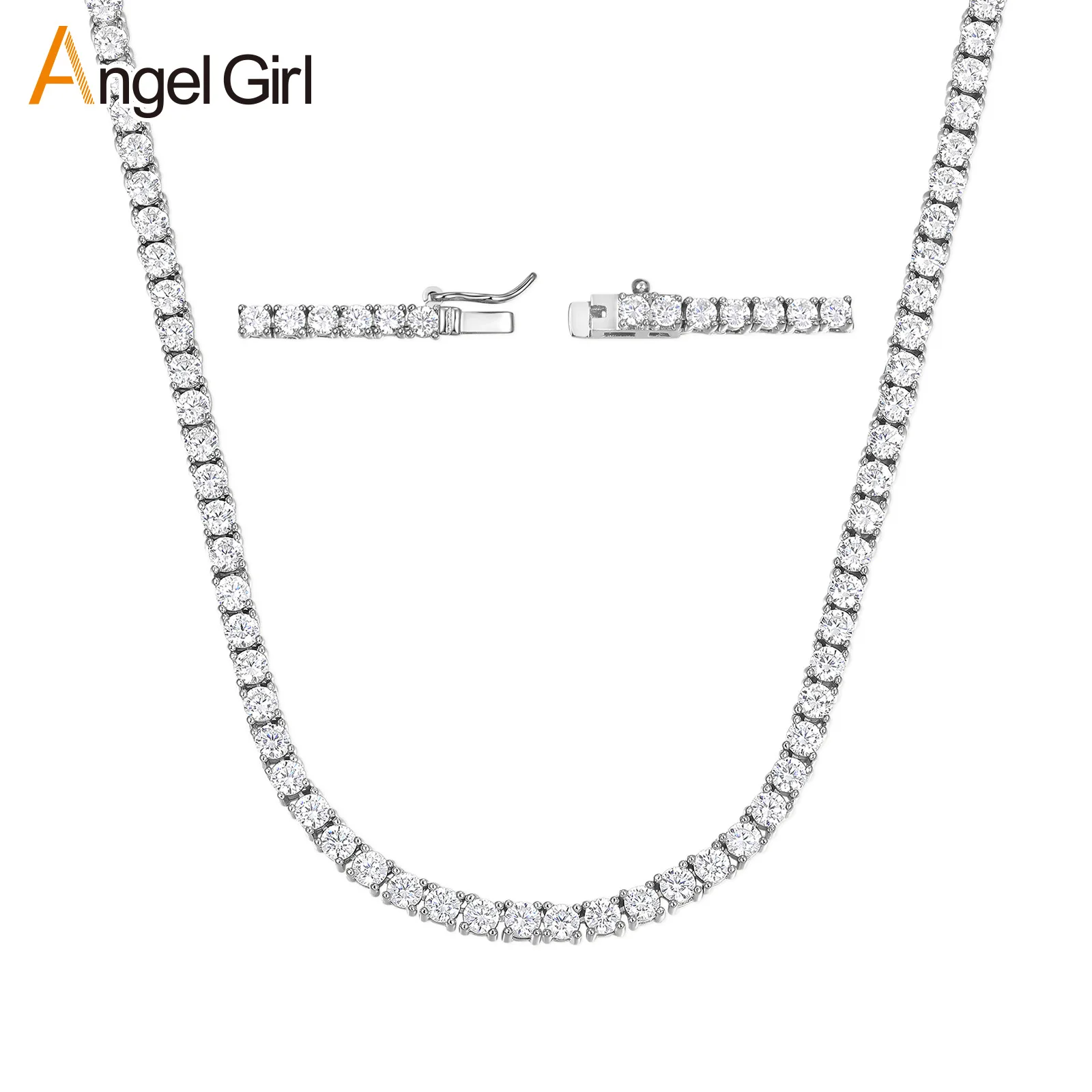 Reinforced metal prongs lock neat moissanite for womens Fashion 4mm Tennis Necklace within sturdy PT950 platinum shell