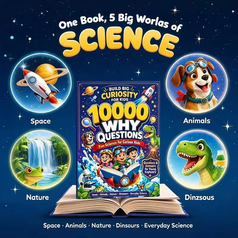 Children Educational Book 10000 Why Questions, Fun Science Q&A Book, Kids Learning Book about Animals Space Dinosaurs Nature