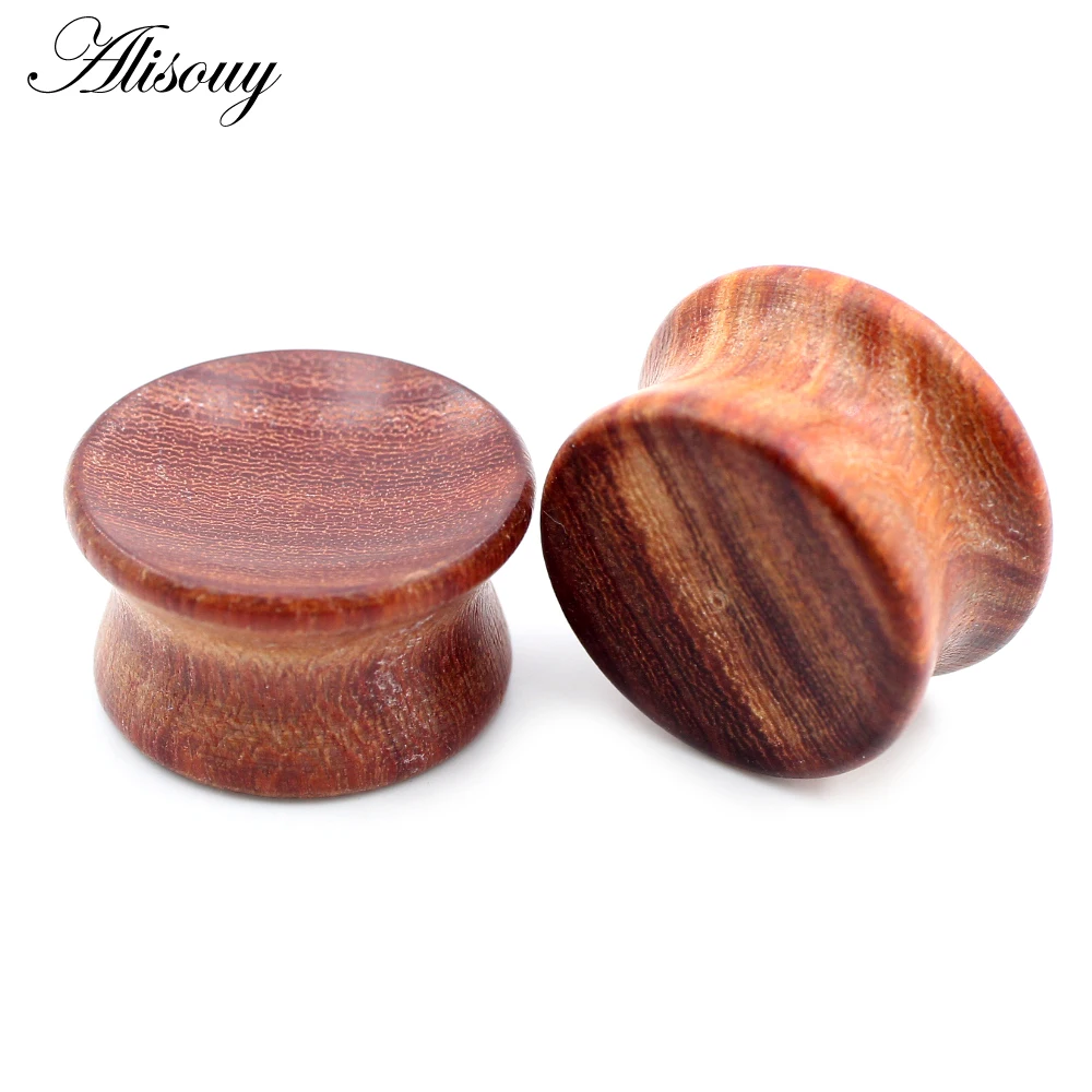 Alisouy 2pcs 6mm-20mm Concave Natural Wood Men Women Ear Tunnels Plugs Expander Stretchers Gauges Earrings Piercing Body Jewelry