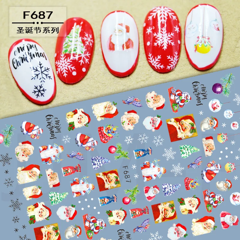 1pc Christmas 3D Nail Art Sticker Winter Snowflakes Xmas tree Adhesive Sticker Slider Decals  Santa Claus Nail Art Decoration