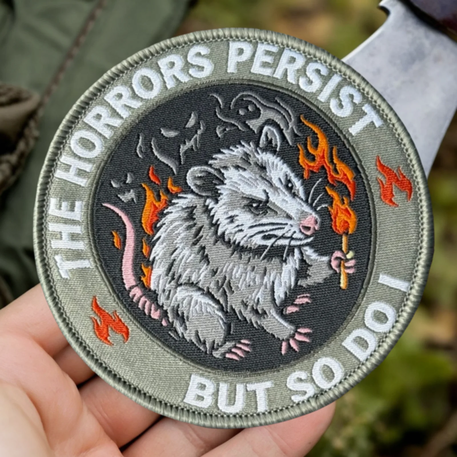 The Horrors Persist But So Do I Print Patch Tactical Opossum Hook&Loop Vest Badge Backpack Stickers Armband Patches for Clothing
