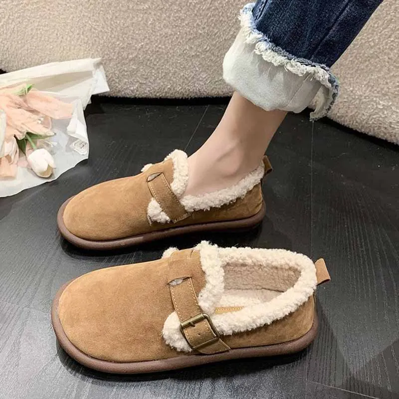 Litfun Winter Warm Furry Slippers For Women Indoor Soft Plush House Slippers With Adjustable Buckle Ladies Cozy Fuzzy Flat Shoes