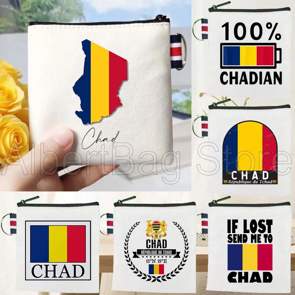 

Chad Country Map Flag Chadian Cute Customized Gifts Canvas Key Coin Purse Cotton Bag Storage Card Wallets Holders Zipper Pouch