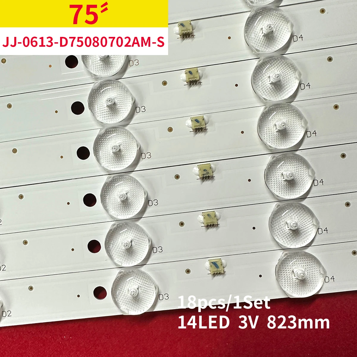 

18pcs 823mm LED Backlight strip 14 lamp For 75" TV JJ-0613-D75080702AM-S 31-750-8Q1-03 J 0606-75Q-2P7S-JJ