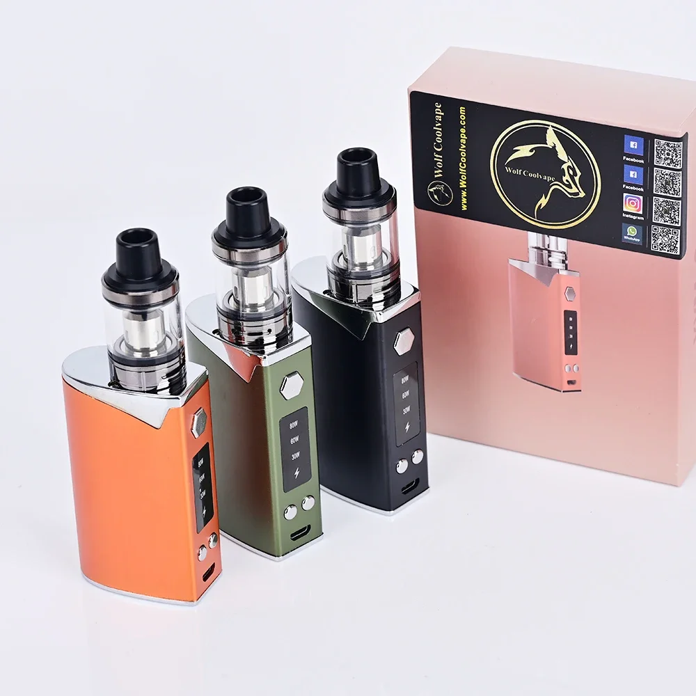 Wolfcoolvape 80W Starter Mod Kit Vape 2000mAh Bateria E-Cigarette Box Mod com 2ml Tanque de recarga superior E-Cig Vape Starter Kit