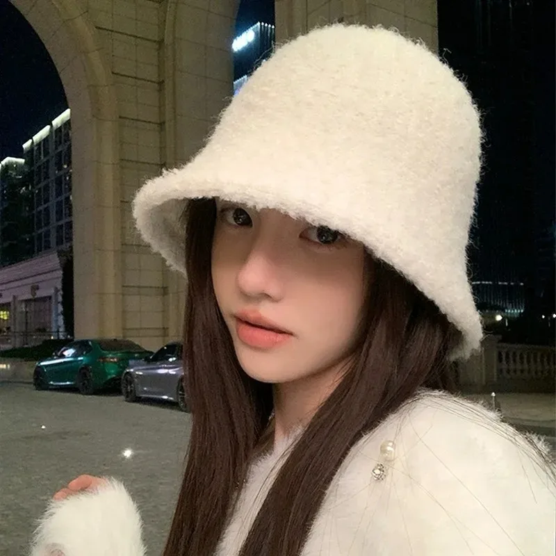 جديد الشتاء الصوف مزيج قبعة بحافة محبوك قبعة صياد للنساء الدافئة الوجه التخسيس قبة تاج قبعة أنيقة على الموضة