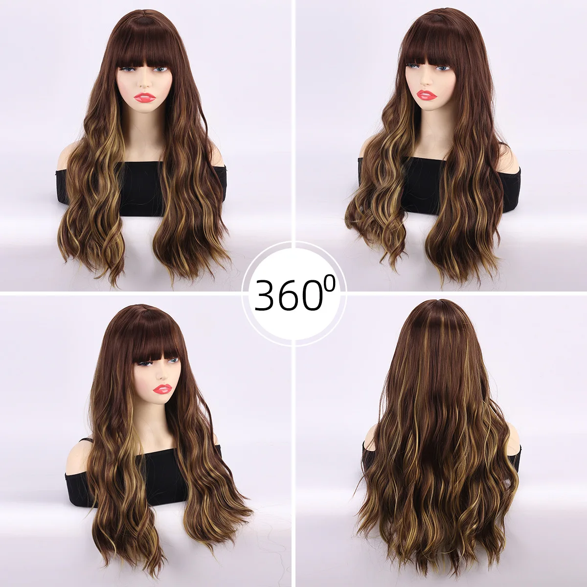 European and American fashion wig for women, big wavy brown blonde hair, dyed wig, women's headgear-Synthetic fiber wig