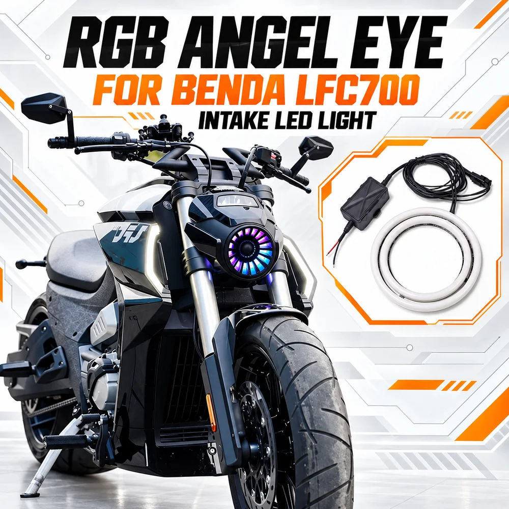 Motorcycle Angel Eye Daytime Running Light Fit BENDA LFC 700, RGB Color Changing LED Headlight Assembly