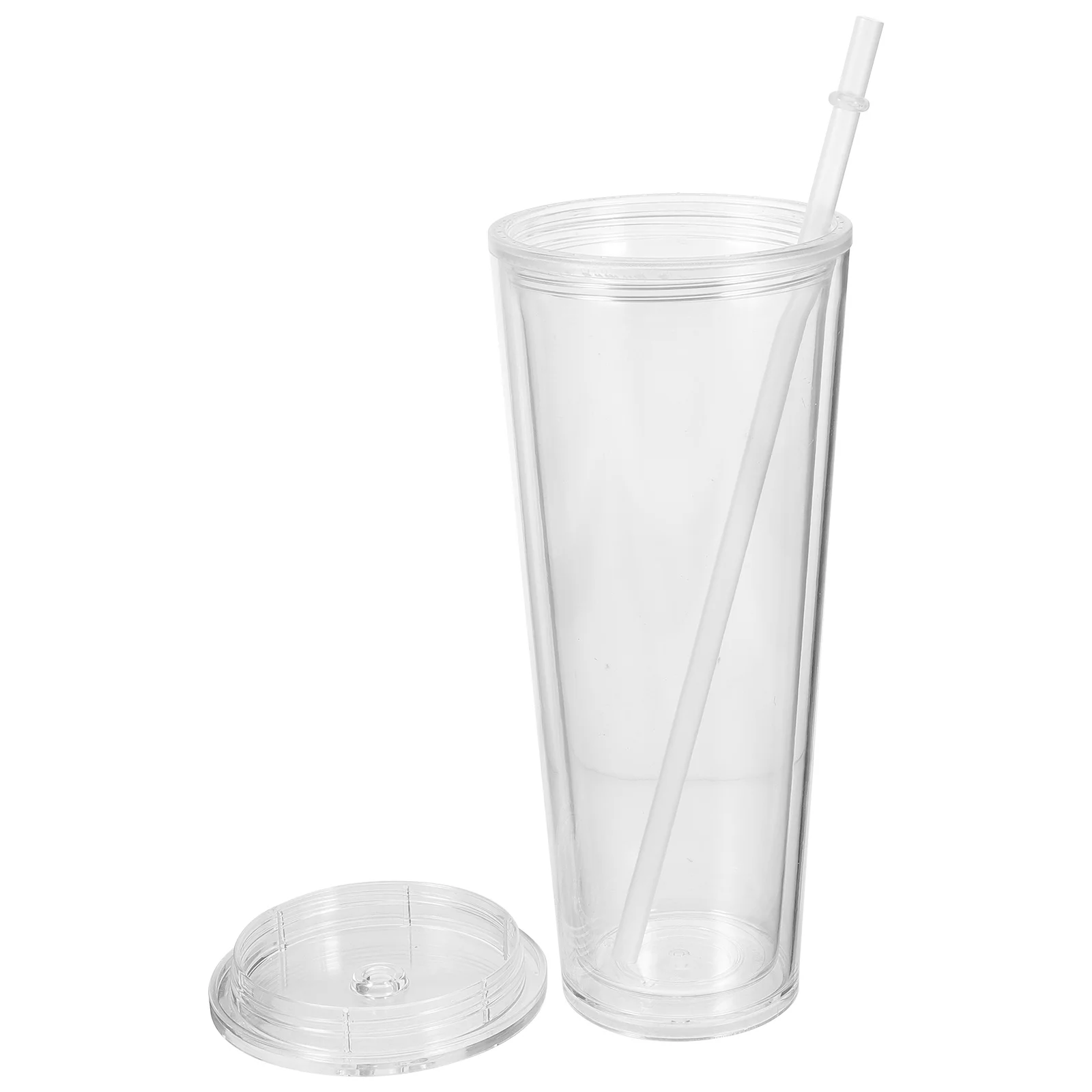 

Reusable Plastic Tumbler Cup Clear Double Layer With Straw Cold Brew Tea Juice Drinking Bottle For Kitchen Camping