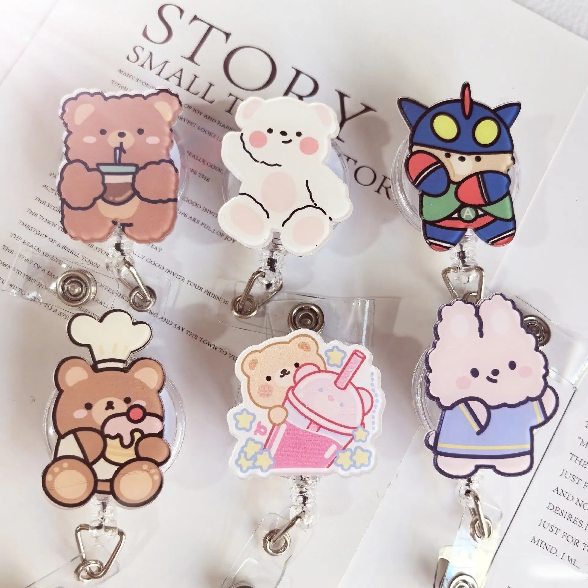 2026 New Arrival 1 Piece Cute Bear Retractable Nurse Badge Reel Cute Cartoon Student Doctor Teacher ID Card Holder Keys Lanyard