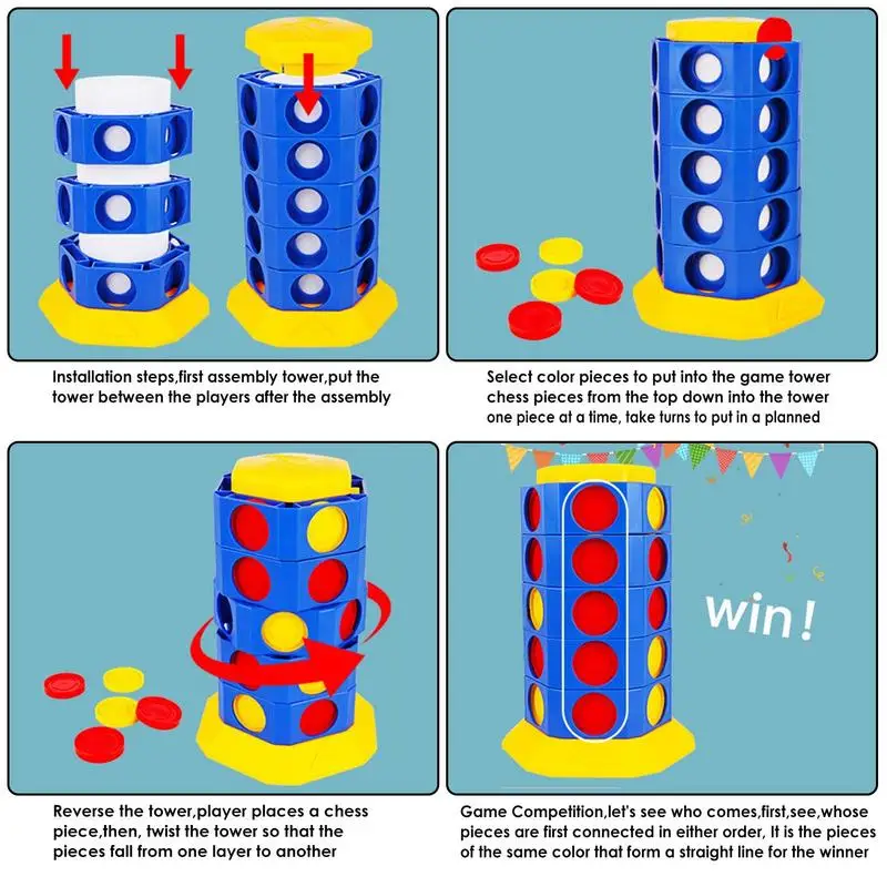 Row Connect Game Cylindrical Same Colour In A Row Strategy Board Games Rotatable 3D Family Board Games Toys For Kids