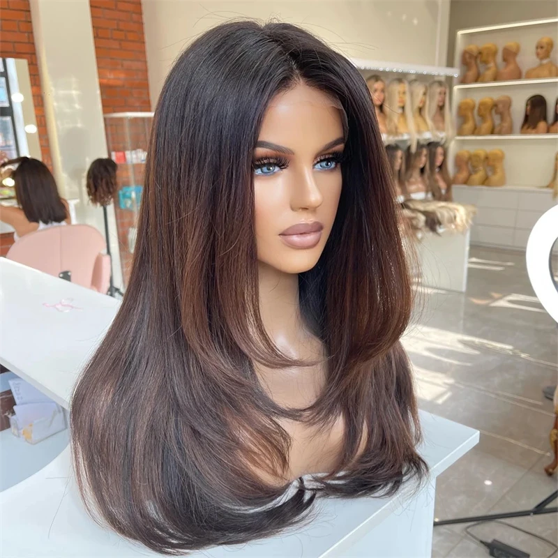 Chocolate Brown Bone Straight Hd 13×4 Lace Front Human Hair Wigs For Women Brazilian Brown Colored Lace Frontal Wig Pre Plucked