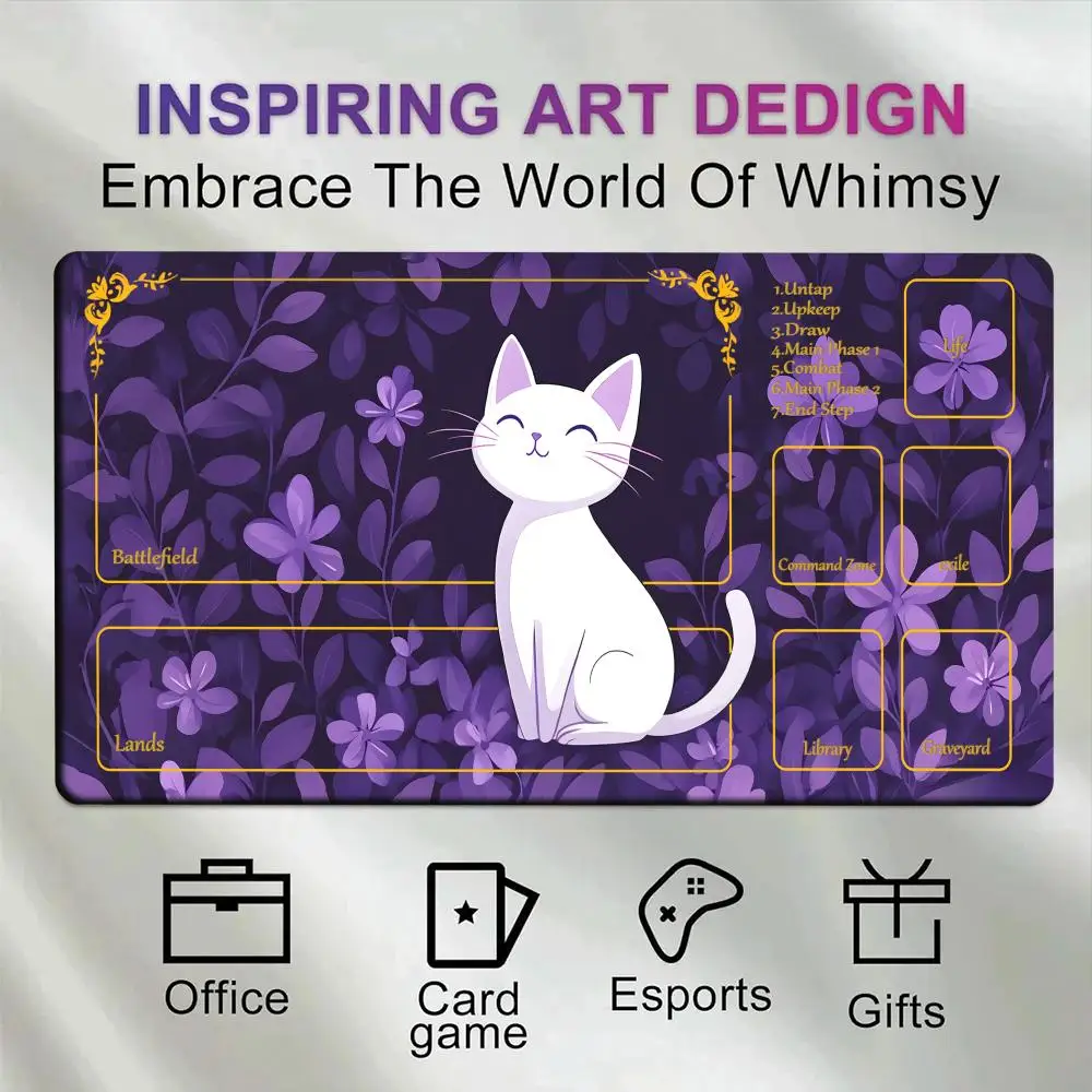 

Purple plants and white cat MousePad With zone Magic Playmat Card Battles Commander Game pad Duel Desk mat for TCG MTG Non-Slip
