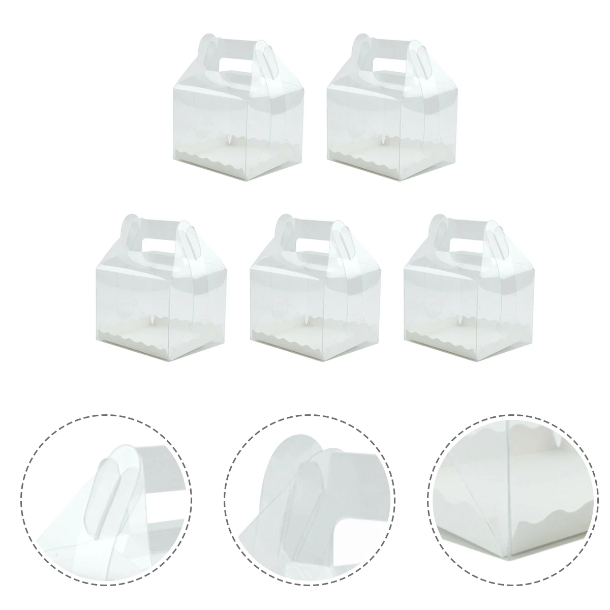 

5pcs Clear Plastic Cupcake Boxes Transparent Handle Design Lightweight Food Safe For Baking Party Home Use Handheld Transparent