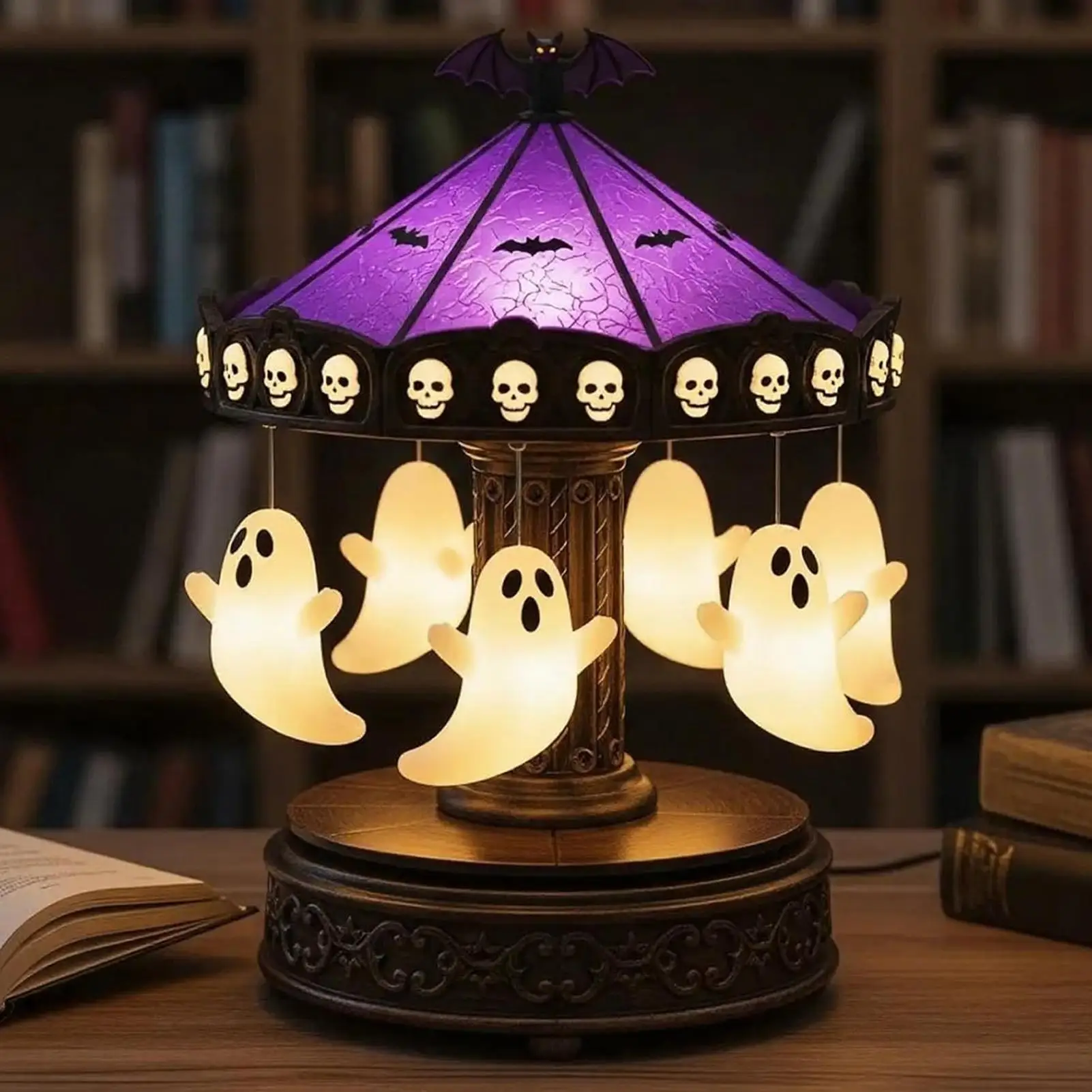 Halloween Light Up Ghost Spooky Carousel Ghost With Light For Table Scary Halloween Decoration Eerie Home Accents For Festival