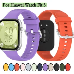 Correa para Huawei Watch Fit 3, correa de silicona suave y duradera, pulsera deportiva ajustable con hebilla de Metal plateado