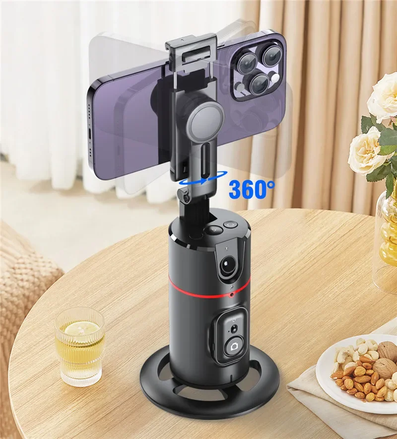 Inteligentny stabilizator gimbala AI P02 z obrotem 360 stopni, automatycznym śledzeniem twarzy i uchwytem na telefon komórkowy.