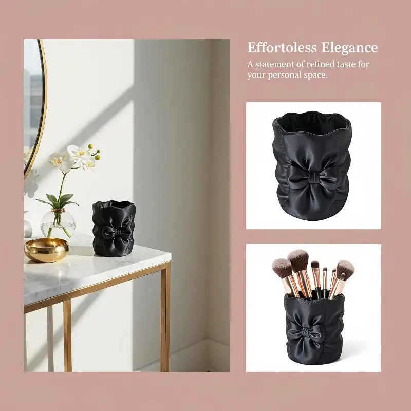 Plastic Makeup Brush Holder With Cute Bow Large Capacity Perfect For Vanity Daily Makeup Storage Travel Use