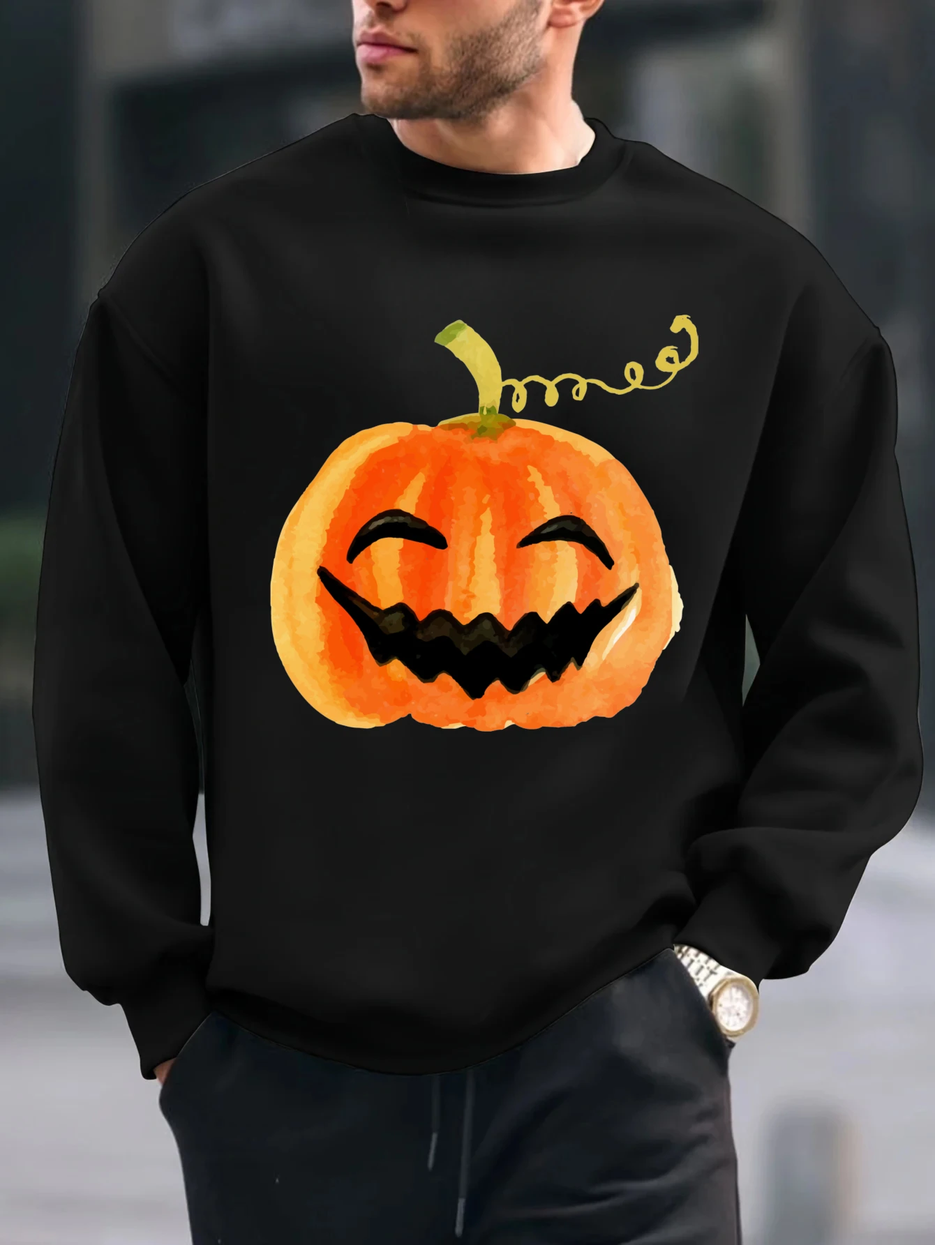 

2025 топы с принтом тыквы на Хэллоуин, мужская повседневная толстовка с длинными рукавами, весенне-осенняя толстовка с капюшоном, свободный пуловер, топы