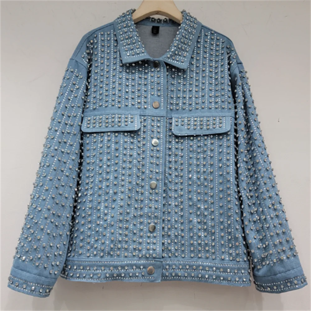 

denim jacket women's fashion 2024 new spring and autumn loose full drill jacket jacket jaqueta jeans femininas luxo