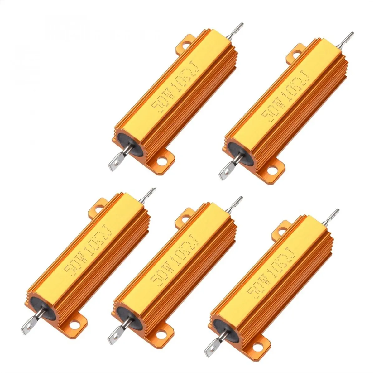 SSR 5pcs 50W 10 Ohm 5% Aluminum Housing Case Resistor, Wirewound Resistors Screw Tap Chassis Mounted, LED Car Resistor