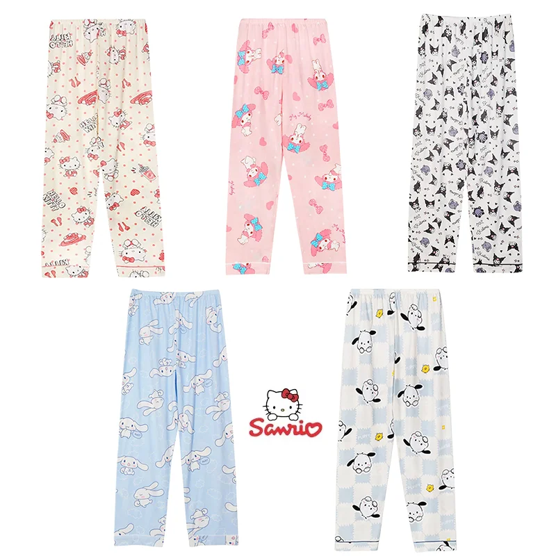 Pijama de Anime Sanrio Hello Kitty Y2k Kawaii Kuromi para mujer, pantalones largos de dibujos animados Cinnamoroll, pantalón de verano para dormir, Ocio en casa