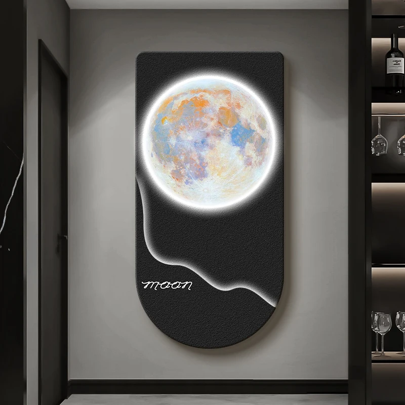 Modern new simple hallway with light LED light corridor hanging picture with light luxury moon mural light advanced sense