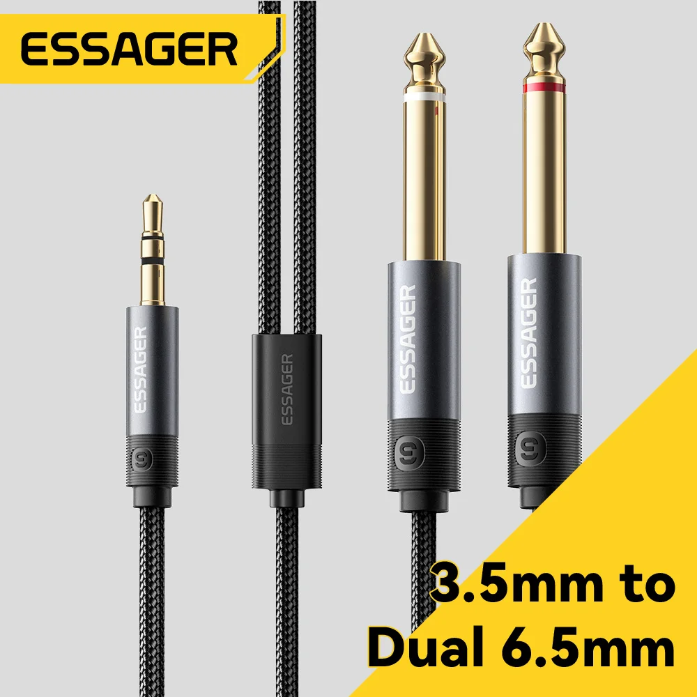 Essager  3.5 to Dual 6.35mm TRS Audio Adapter Cable Jack 3.5 to 6.35 Stereo Cable Compatible for Mixer Speaker Amplifier Guitar