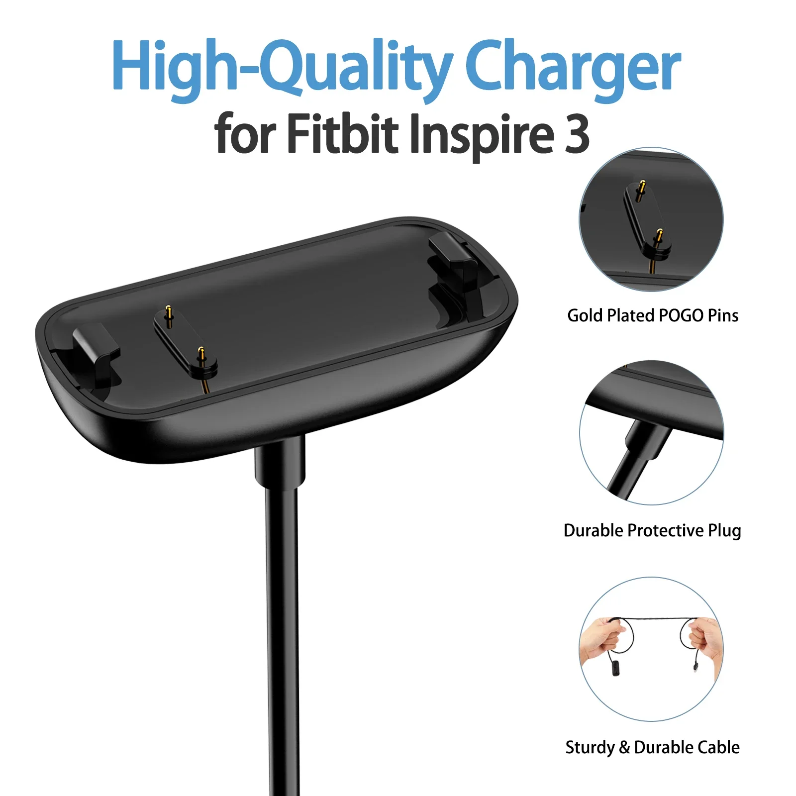 50CM/100CM Type-C USB Charger For Fitbit Inspire 3 Fitness Tracker Charger Dock For Fitbit Inspire 3 Charging Cable Cord Clip