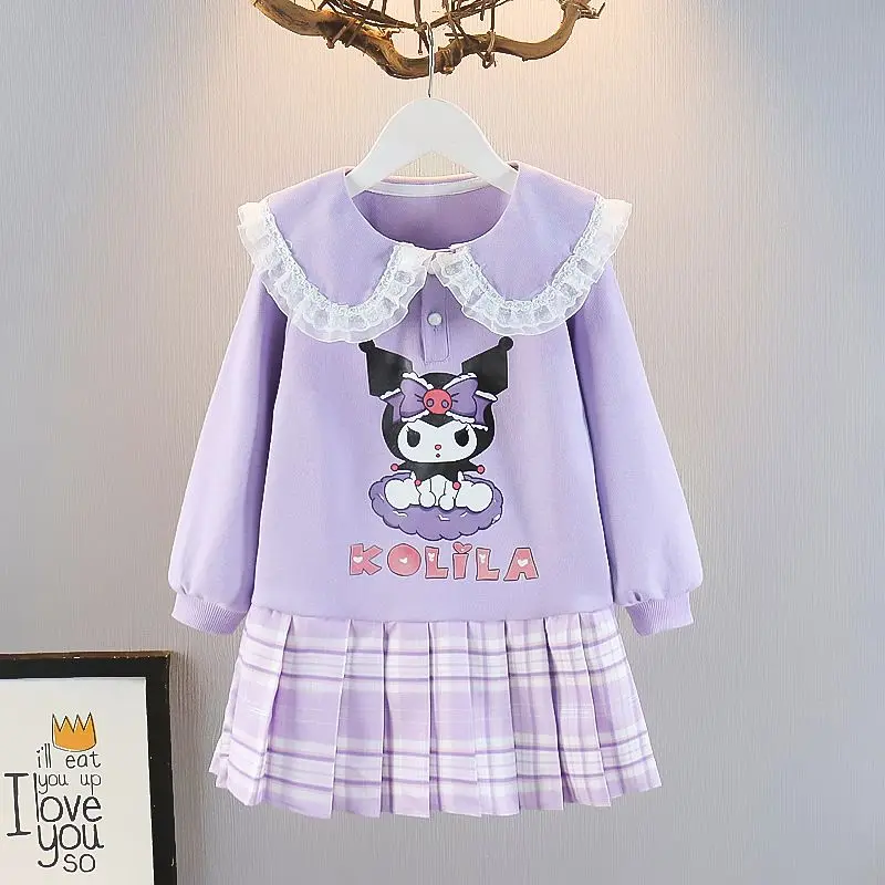 Sanrio Girls Autumn Dress Kuromi Fashion Lapel Children's Clothing My Melody Long Sleeves Sweet and Cute Spring Autumn New Style