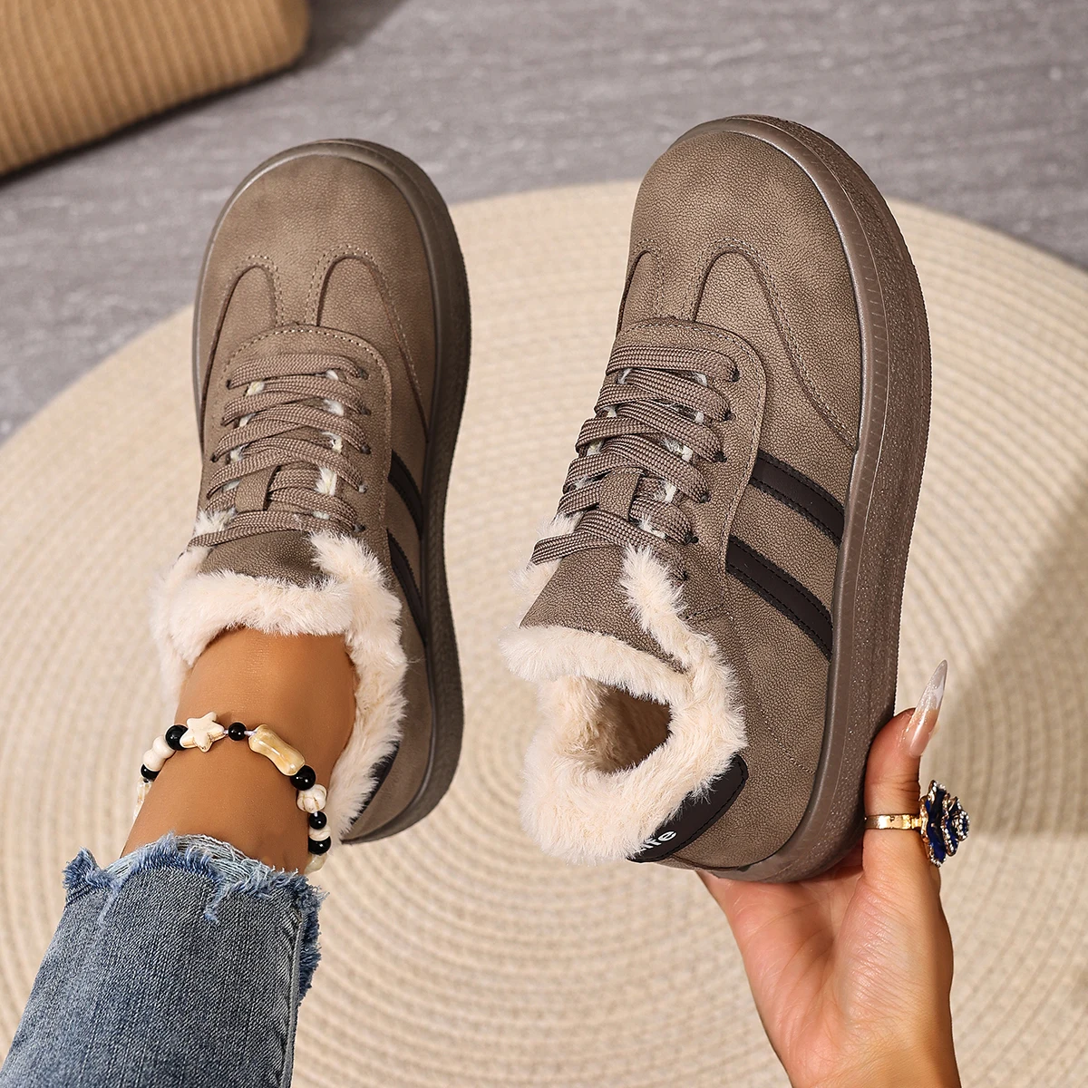 

Новинка 2025, женская повседневная обувь на флисовой подкладке, удобная и теплая, противоскользящая и прочная подошва, бесплатная доставка, женская обувь