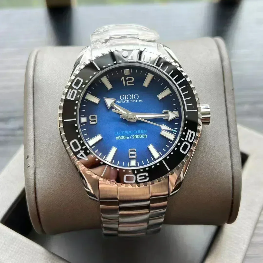 2023 New Luxury Mens Automatic Mechanical Watch Stainless Steel Blue Black Ceramic Orange Bezel Sapphire Ultra Deep 45mm