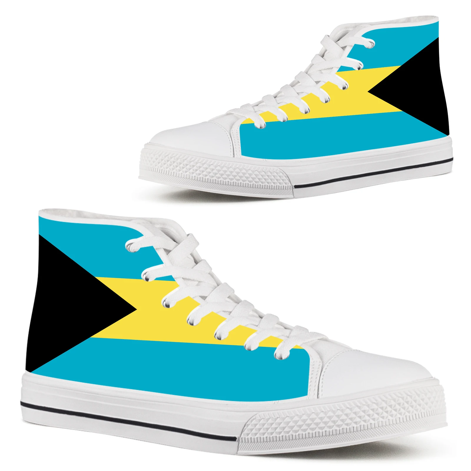 

ELVISWORDS White Canvas Shoes Bahamas Flag Ladies Shoes Classic Lace Up Canvas High Top Ladies Vulcanized Shoes Zapatos Mujer