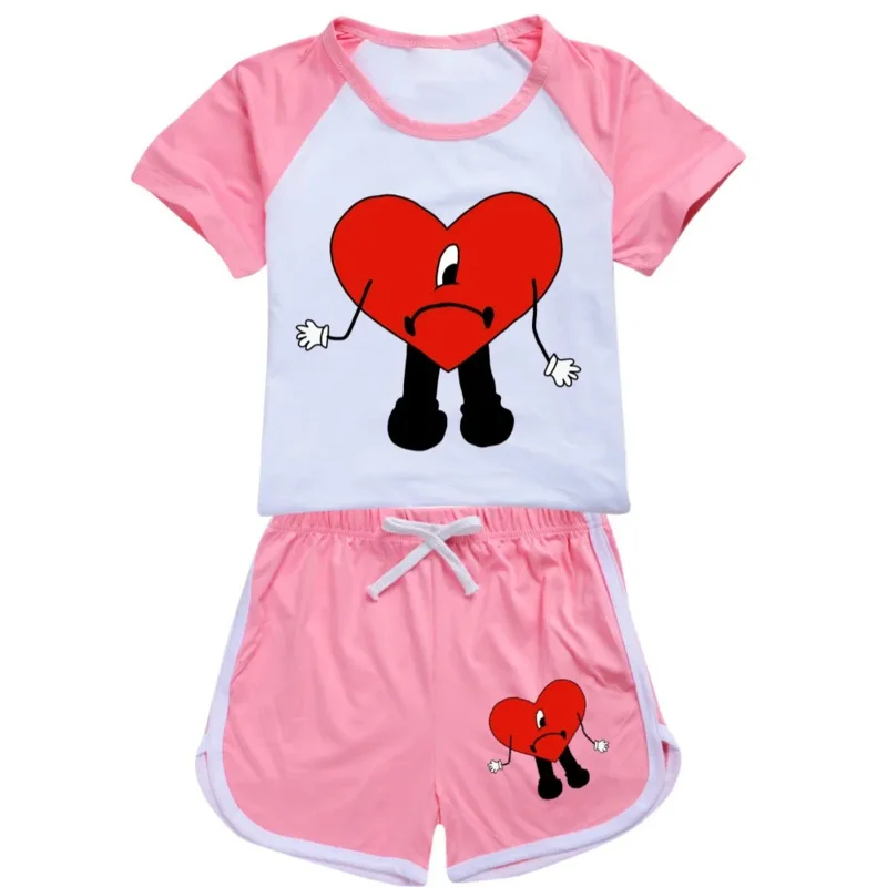 AIAI 2025Un Verano Sin Ti Bad Bunny Boy ملابس بيجامات صيفية قطنية بأكمام قصيرة تي شيرت + شورت زي بناتي رياضي غير رسمي