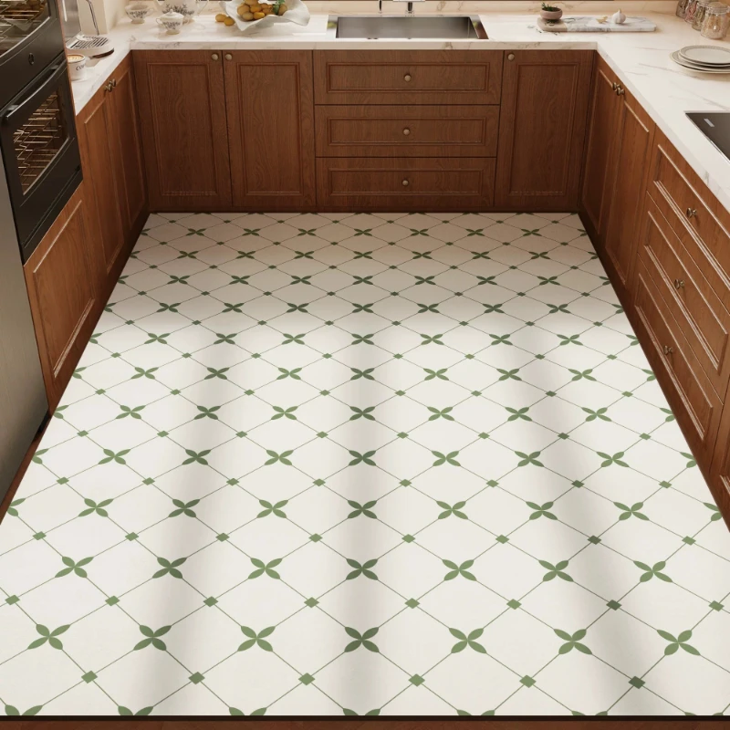 PVC Kitchen Rug Waterproof Non-slip Oil-proof Floor Mat Geometric Pattern Carpet Large Size Rugs Minimalist Home Decoration Mats