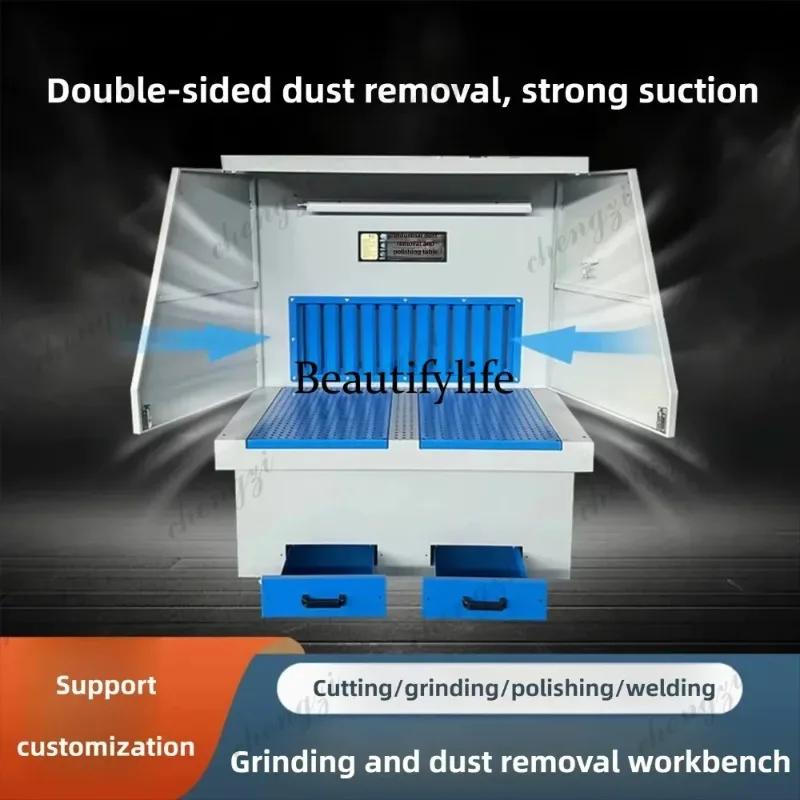 1M Pulse Downdraft Grinding Workbench 2.2KW Dust Collector Mobile Polishing Table for Wood Metal Hardware Sanding Deburring