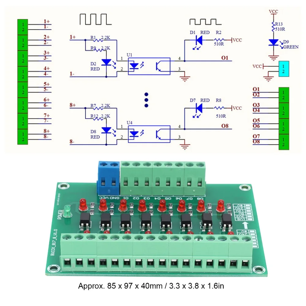 Isolator Converter DST-1R8P-N Optical Isolation Module 12V to 3.3V 20KHZ Relay Module 8 Channel Isolator Module Signal Isolation