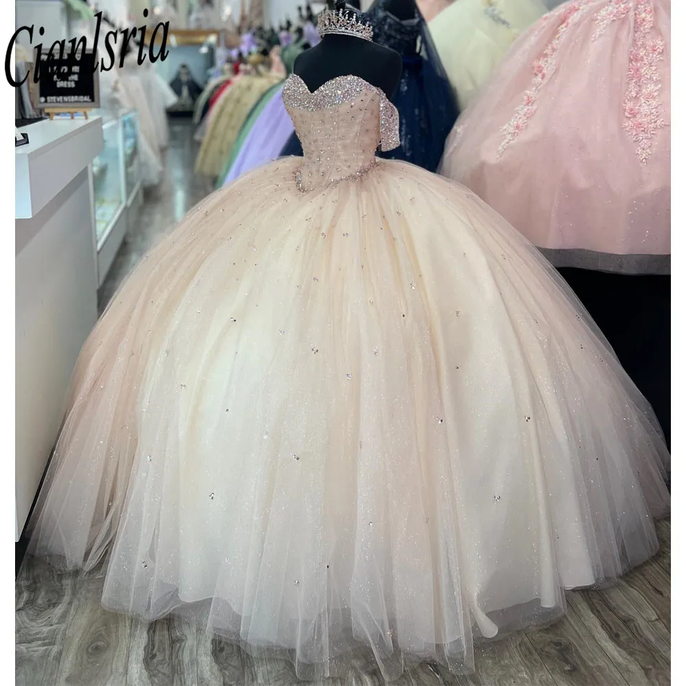 Vestido de baile sem mangas frisado, fora do ombro, vestidos Quinceanera, Sweet 15 Party Wear, 2023