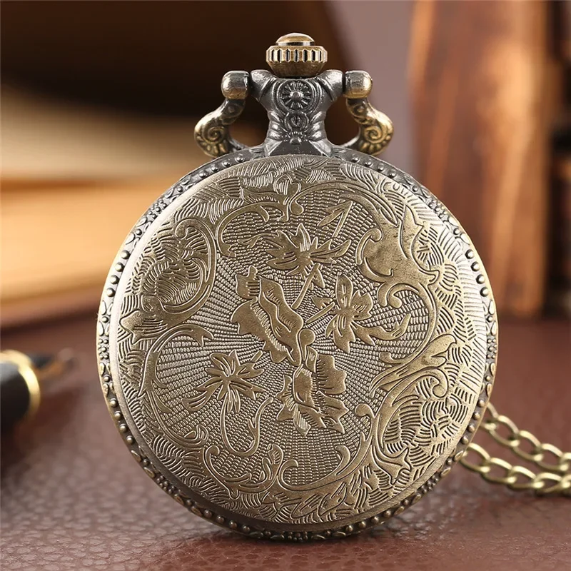 Antique Half Hunter Pocket Watch Hollow Out Eagle Hawk Wing Bronze Quartz Watches Necklace Chain Clock for Men Women Kid Gift