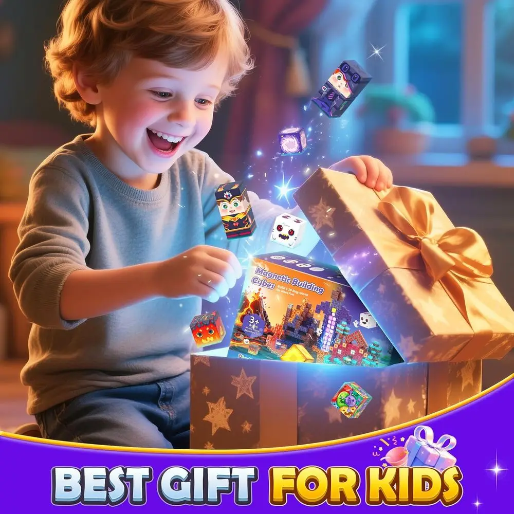 Magnetic Building Blocks Set with Board for Kids 4-8, Sensory Gift for Boys & Girls Ages 3+