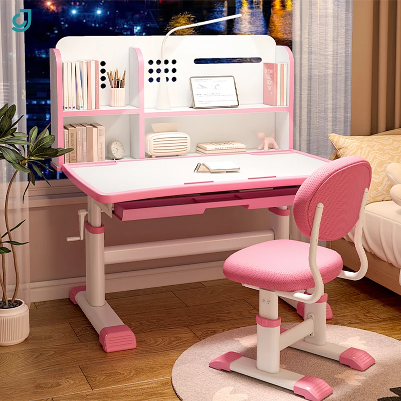 Adjustable Table Top Angle Children Study Table Posture Correction Multi-functional Lifting Learning Desk with Bookcase