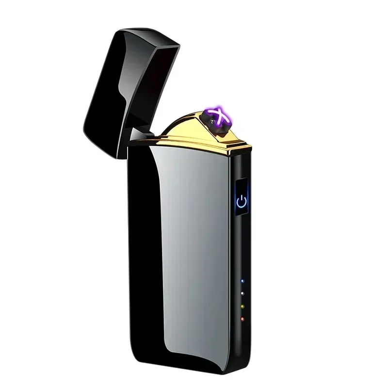 New Electric Metal Lighter, Double Arc Windproof LED Screen Touch Ignition Lighter, USB Rechargeable Portable Lighter, Men Women