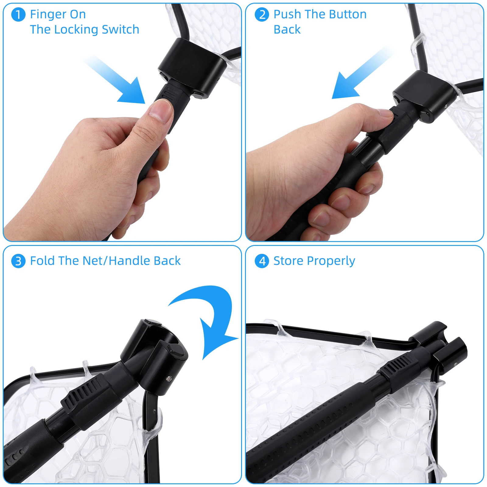 شبكة صيد قابلة للطي لسمك السلمون المرقط، شبكة صيد مطاطية ناعمة مع مقبض، شبكة أرضية لصيد السمك لسهولة الإصدار، خفيفة الوزن