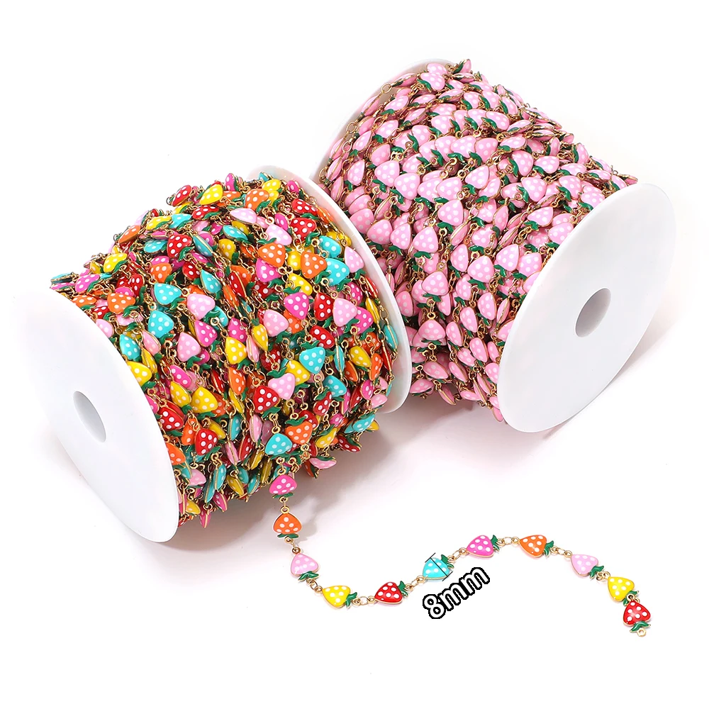 1 Meter Edelstahl Handgefertigte Emaille Apfel-Erdbeer-Kette DIY Schmuck Kinder Mädchen Halskette Armband Zubehör Ohrringe Herstellung – Detail 4