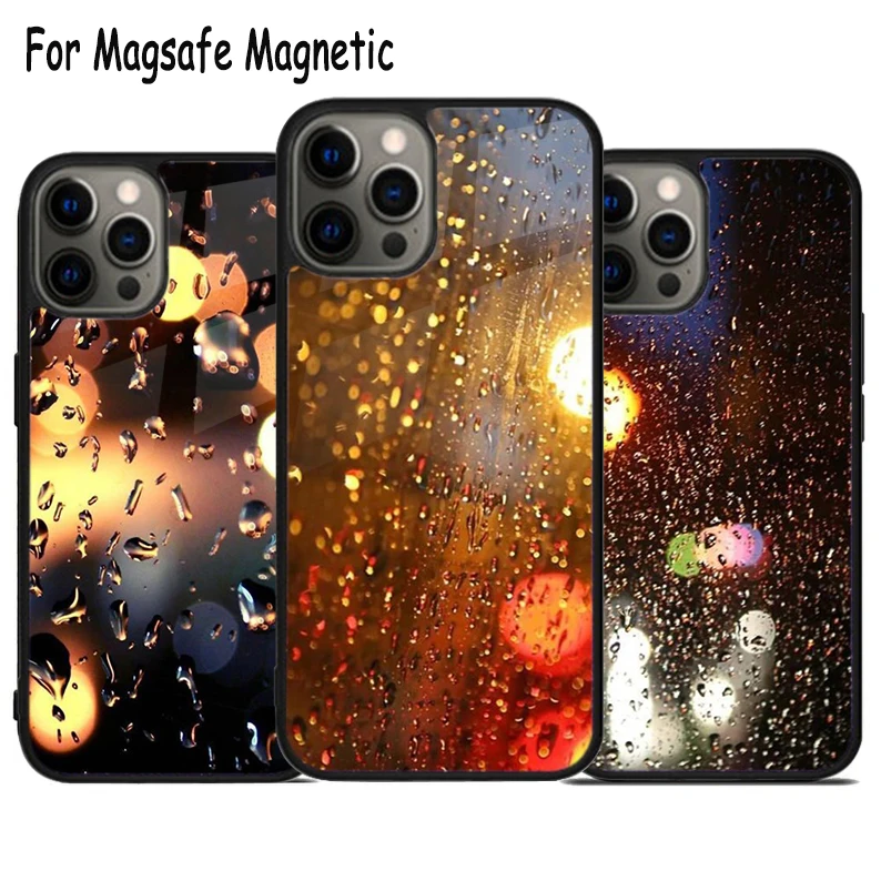 

Чехол для телефона с беспроводной зарядкой Rain Drops On A Window для iPhone 17 Air 15 16 16e 14 13 11 12 Pro Max Plus Magsafe Magnetic Cover