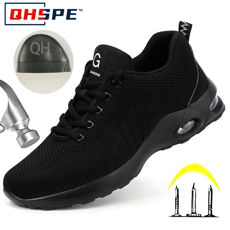 Summer Air Cushion Steel Toe Safety Shoes Men Women Breathable Anti Puncture Work Sneakers Lightweight Protective Footwear