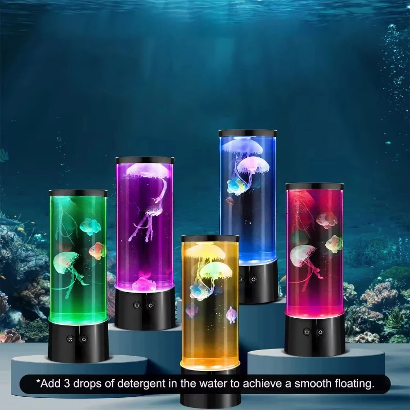 9 inch Custom Fantasy Jellyfish and fish Lava Lamp USB Powered Color Changing LED Jelly Fish Mood Night Light Round Jellyfish La