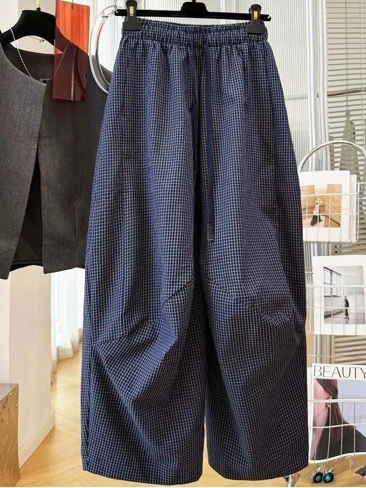 Women's New Retro Pants High Waist Trendy Loose Fit Plaid Spring Summer Fashion Trousers