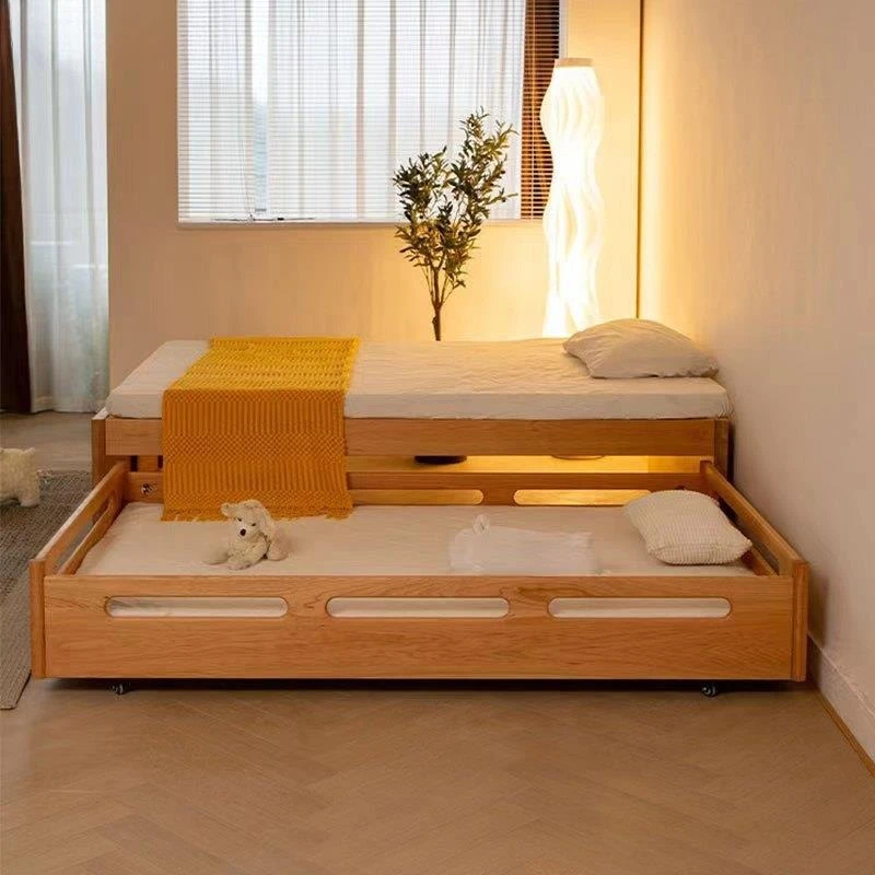 Simple modern cherry wood mother and child trailer, Japanese-style no-back tatami bed, all solid wood upper and lower bunk beds